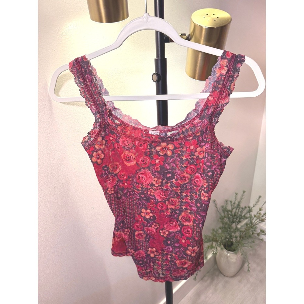 Hanky Panky camisole anthropologie sm pink purple floral lace trim intimates euc
